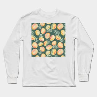 Watercolor painting of yellow mangoes on green pine background Long Sleeve T-Shirt